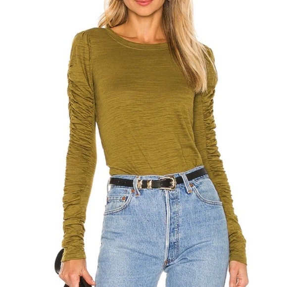 Free People Tops - Free People We The Free Natasha Puff Long Sleeve Ruched Top Olive Green Sz Small